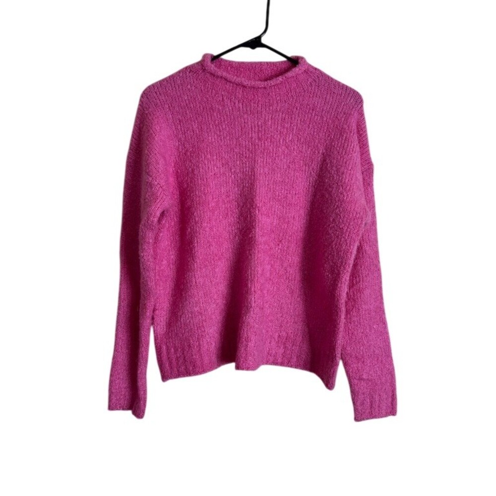 J.Crew Sweater Womens Size S Bright Pink Fuzzy Mock Neck Pullover